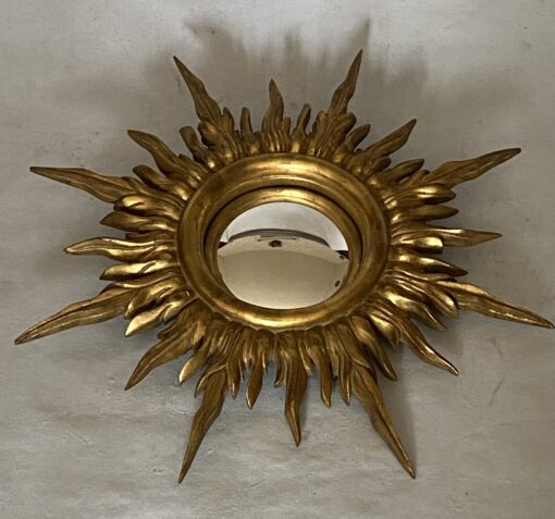 1950/70' Convex Sun Mirror, Golden Wood – Diameter 50 cm