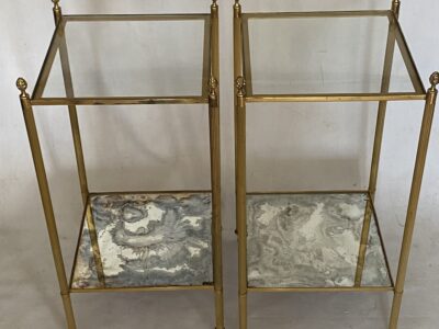 1970′ Pair of Square Sofa Ends Maison Baguès Silver Oxidized Mirror Trays 33 x 33 x H 67 cm