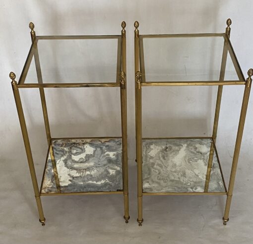 1970′ Paire de Bouts de Canapé Carrés Maison Baguès Plateaux Miroirs Oxydés Argentés 33 X 33 X H 67 cm