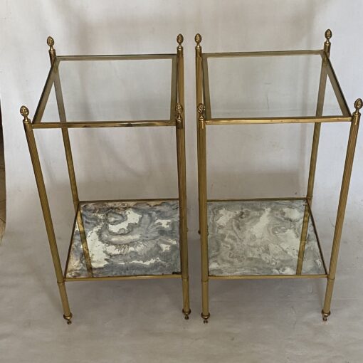 1970′ Paire de Bouts de Canapé Carrés Maison Baguès Plateaux Miroirs Oxydés Argentés 33 X 33 X H 67 cm – Image 13