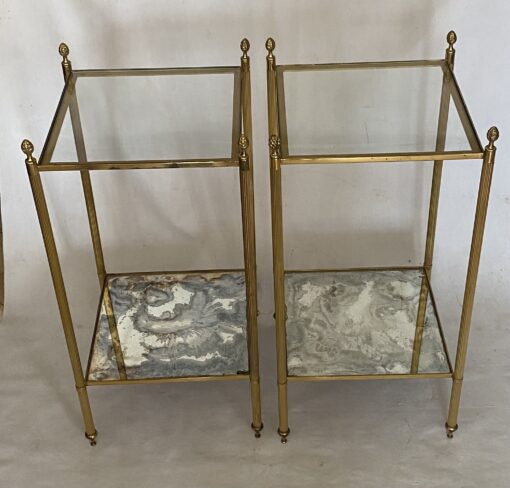 1970′ Paire de Bouts de Canapé Carrés Maison Baguès Plateaux Miroirs Oxydés Argentés 33 X 33 X H 67 cm – Image 12