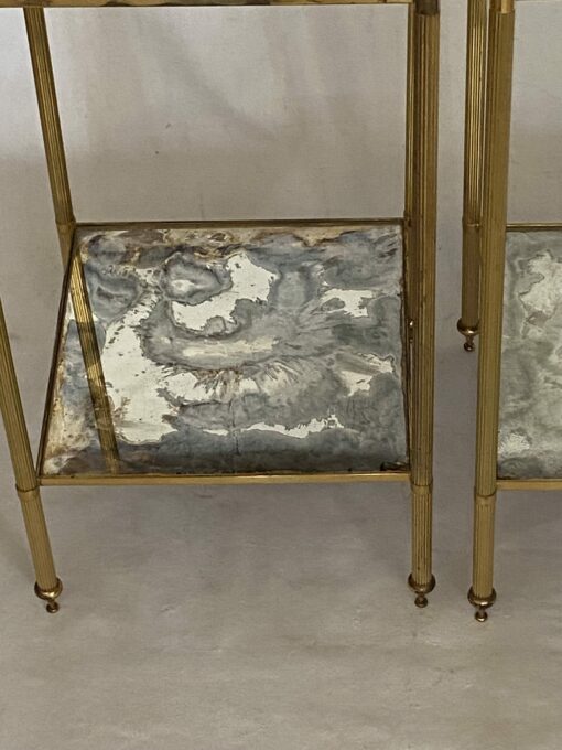 1970′ Paire de Bouts de Canapé Carrés Maison Baguès Plateaux Miroirs Oxydés Argentés 33 X 33 X H 67 cm – Image 9