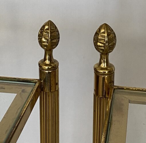 1970′ Paire de Bouts de Canapé Carrés Maison Baguès Plateaux Miroirs Oxydés Argentés 33 X 33 X H 67 cm – Image 2