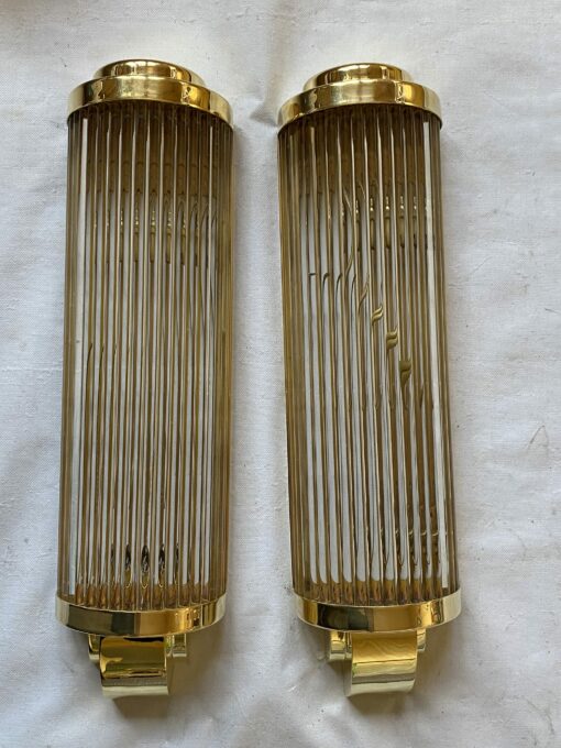 1970’Pair Of Wall Lamps In Brass With Glass Tubes In The Style Of Genet Michon Or Petitot H 51 cm