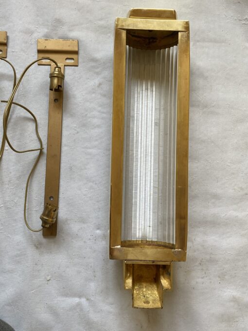 1970’Pair Of Wall Lamps In Brass With Glass Tubes In The Style Of Genet Michon Or Petitot H 51 cm - Image 7