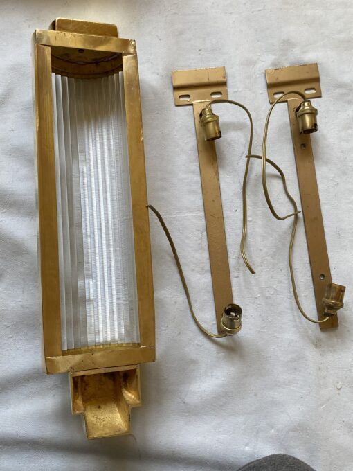 1970’Pair Of Wall Lamps In Brass With Glass Tubes In The Style Of Genet Michon Or Petitot H 51 cm - Image 6