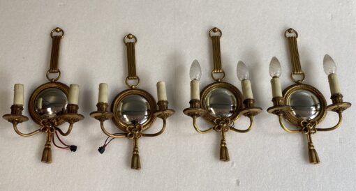 1950/70′  2 Pairs of Sconces in Gilted Bronze With Convex Mirror Petitot Signed - Image 2