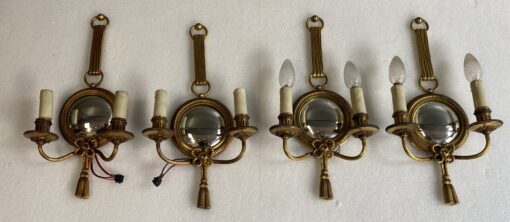 1950/70′  2 Pairs of Sconces in Gilted Bronze With Convex Mirror Petitot Signed - Image 3