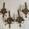 1950/70′  2 Pairs of Sconces in Gilted Bronze With Convex Mirror Petitot Signed