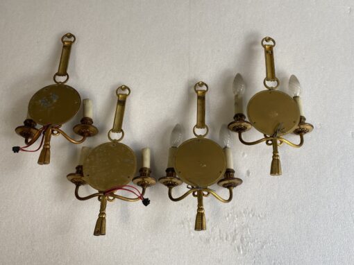 1950/70′  2 Pairs of Sconces in Gilted Bronze With Convex Mirror Petitot Signed - Image 6