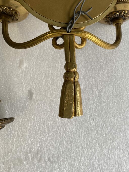1950/70′  2 Pairs of Sconces in Gilted Bronze With Convex Mirror Petitot Signed - Image 7
