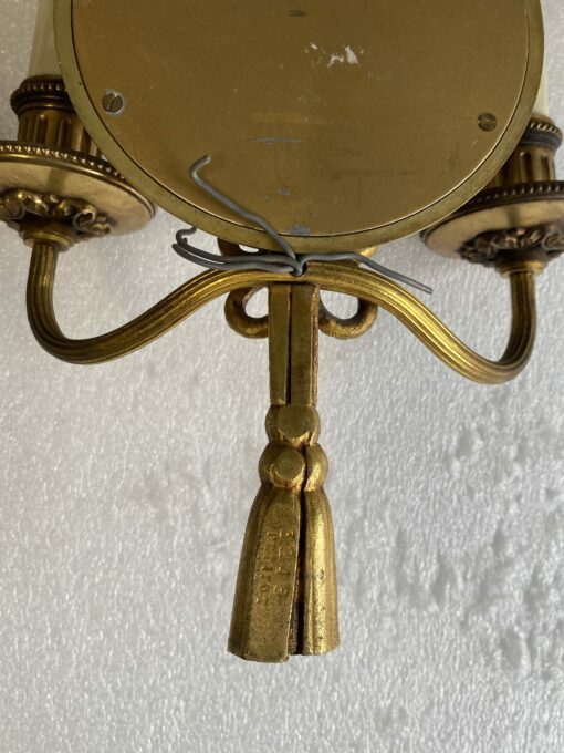 1950/70′  2 Pairs of Sconces in Gilted Bronze With Convex Mirror Petitot Signed - Image 9