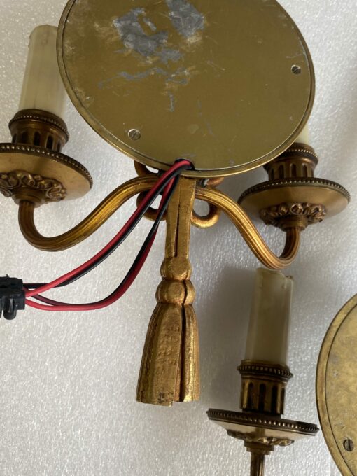 1950/70′  2 Pairs of Sconces in Gilted Bronze With Convex Mirror Petitot Signed - Image 11