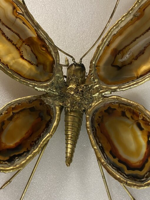 1970’ Applique Papillon en Bronze ou Laiton, Duval Brasseur Ou Isabelle Faure, 4 Ampoules, Ailes d’Agate : 28 X H 60 cm – Image 14
