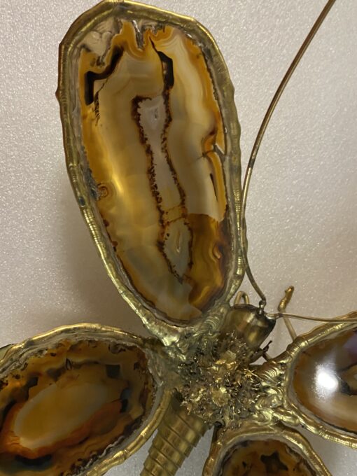 1970’ Applique Papillon en Bronze ou Laiton, Duval Brasseur Ou Isabelle Faure, 4 Ampoules, Ailes d’Agate : 28 X H 60 cm – Image 13