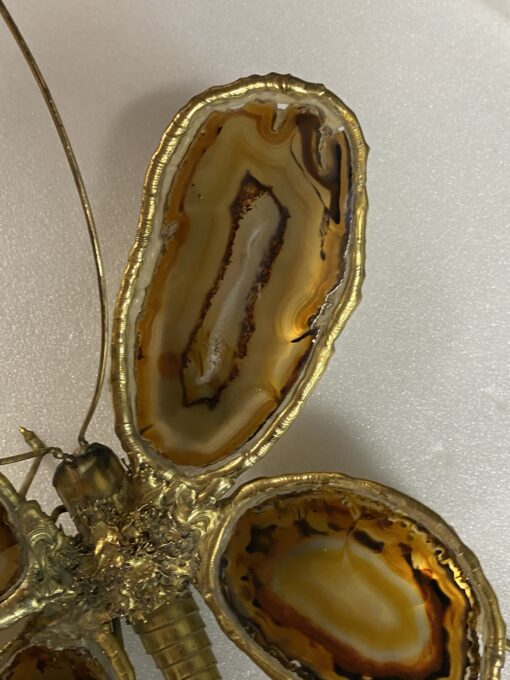 1970’ Applique Papillon en Bronze ou Laiton, Duval Brasseur Ou Isabelle Faure, 4 Ampoules, Ailes d’Agate : 28 X H 60 cm – Image 12