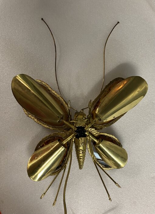 1970’ Applique Papillon en Bronze ou Laiton, Duval Brasseur Ou Isabelle Faure, 4 Ampoules, Ailes d’Agate : 28 X H 60 cm – Image 9