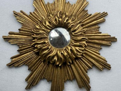 1950′ Miroir Soleil 2 Evolutions Bois Doré 75 Cm De Diamètre