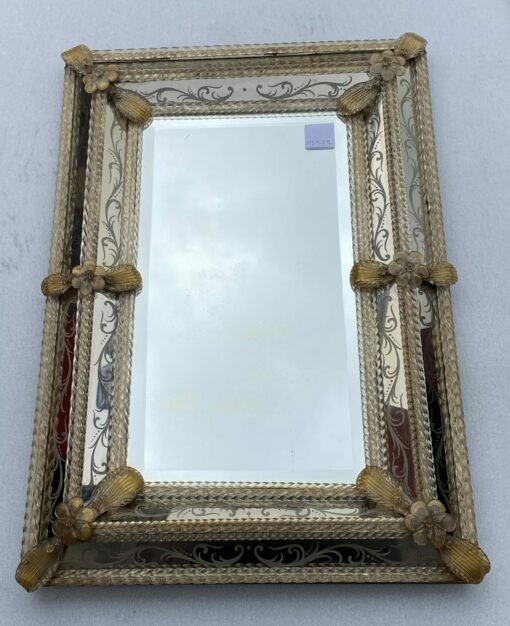 1950/70′ Miroir Murano Style Véronèse Pareclose Rectangulaire avec Réserve Doré A l' Or 70 X 52 cm