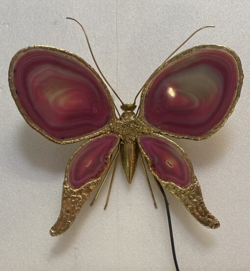 1970’ Butterfly Wall Lamp in Bronze or Brass, Duval Brasseur Or Isabelle Faure, 4 Bulbs, Agate Wings: 45 x H 43 cm - Image 2