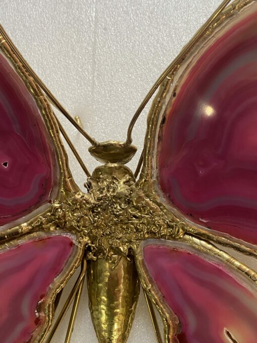 1970’ Butterfly Wall Lamp in Bronze or Brass, Duval Brasseur Or Isabelle Faure, 4 Bulbs, Agate Wings: 45 x H 43 cm - Image 3