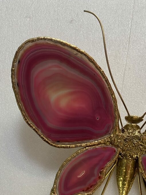 1970’ Butterfly Wall Lamp in Bronze or Brass, Duval Brasseur Or Isabelle Faure, 4 Bulbs, Agate Wings: 45 x H 43 cm - Image 4