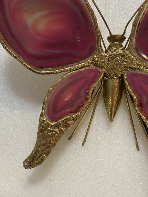 1970’ Butterfly Wall Lamp in Bronze or Brass, Duval Brasseur Or Isabelle Faure, 4 Bulbs, Agate Wings: 45 x H 43 cm - Image 5