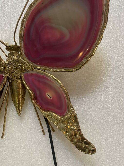 1970’ Butterfly Wall Lamp in Bronze or Brass, Duval Brasseur Or Isabelle Faure, 4 Bulbs, Agate Wings: 45 x H 43 cm - Image 6