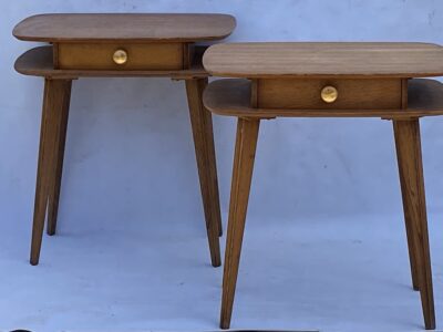 1950' Pair Of Oak Bedside Tables Ovoid Shape Design 55 X 36 X H 59 cm