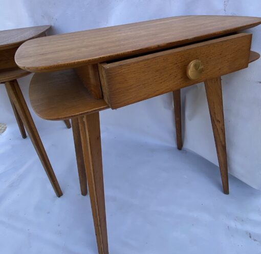 1950' Pair Of Oak Bedside Tables Ovoid Shape Design 55 X 36 X H 59 cm - Image 7