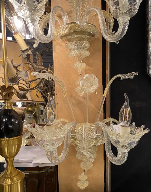 1950/70′ Pair of Wall Lamps with 2 Arms of Light in Murano Crystal With Gold Flakes 45 H X 38 X 20 cm - Image 3