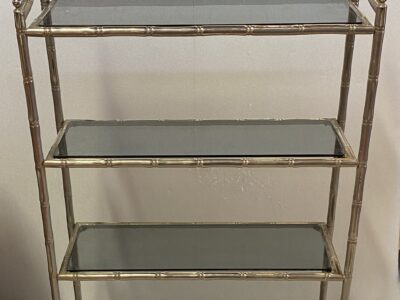 1970′ Nickel Plated Metal Shelf with 4 Tiers Maison Baguès Style Bamboo Decor Smoked Glass Trays 70 X 24 H 117 cm