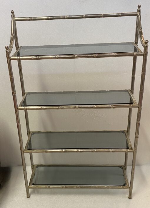 1970′ Nickel Plated Metal Shelf with 4 Tiers Maison Baguès Style Bamboo Decor Smoked Glass Trays 70 X 24 H 117 cm - Image 8