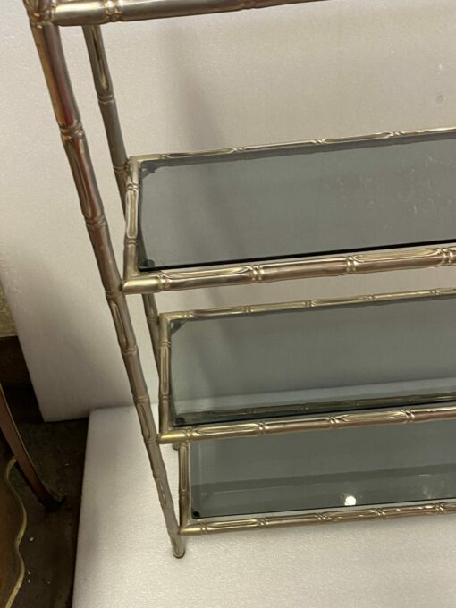 1970′ Nickel Plated Metal Shelf with 4 Tiers Maison Baguès Style Bamboo Decor Smoked Glass Trays 70 X 24 H 117 cm - Image 6