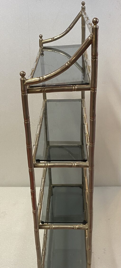 1970′ Nickel Plated Metal Shelf with 4 Tiers Maison Baguès Style Bamboo Decor Smoked Glass Trays 70 X 24 H 117 cm - Image 3