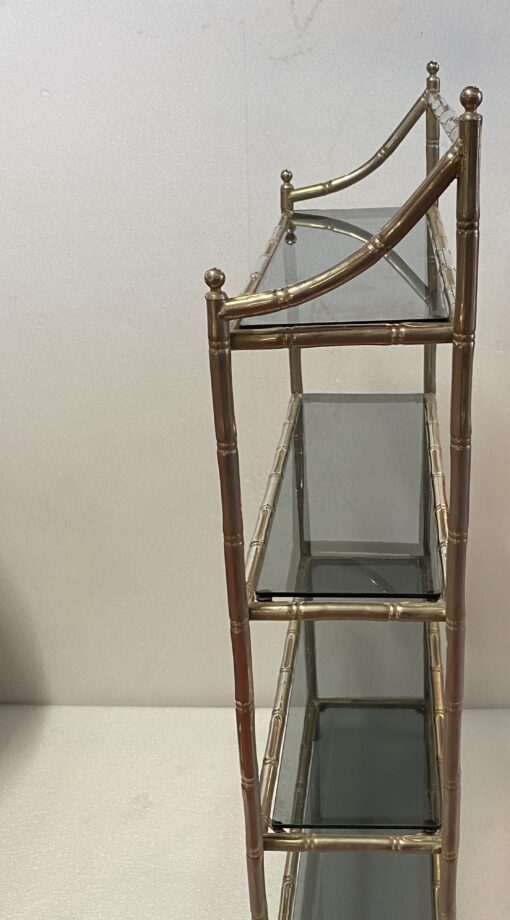 1970′ Nickel Plated Metal Shelf with 4 Tiers Maison Baguès Style Bamboo Decor Smoked Glass Trays 70 X 24 H 117 cm - Image 2