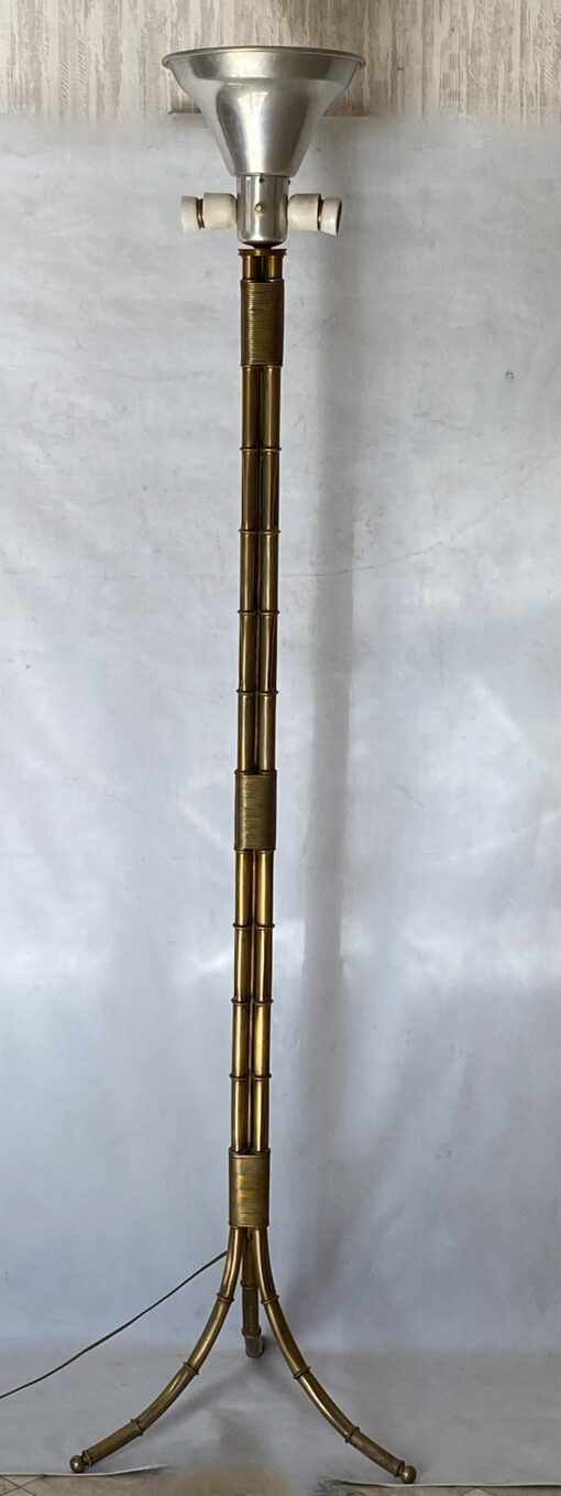 1950/70 Gilt Bronze Floor Lamp Maison Bagués Palm Tree Model 3 Rods Bamboo Decor