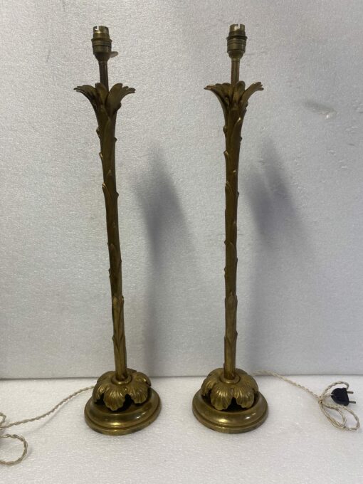 1970' Pair Of Bronze Lamps Maison Bagués Decor Palm Tree H 68 Ø 14 cm - Image 10