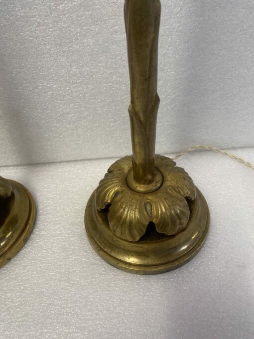 1970' Pair Of Bronze Lamps Maison Bagués Decor Palm Tree H 68 Ø 14 cm - Image 4