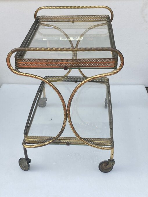1970′ Rolling Bar in Bronze and Golden Brass Maison Baguès Ou Charles Ou Jansen Napoleon Decor 3 Fixed Trays - Image 17