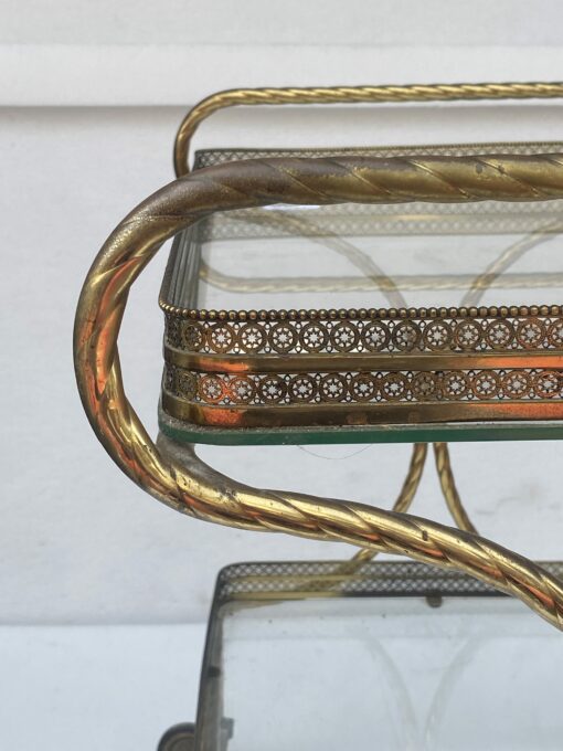 1970′ Rolling Bar in Bronze and Golden Brass Maison Baguès Ou Charles Ou Jansen Napoleon Decor 3 Fixed Trays - Image 13