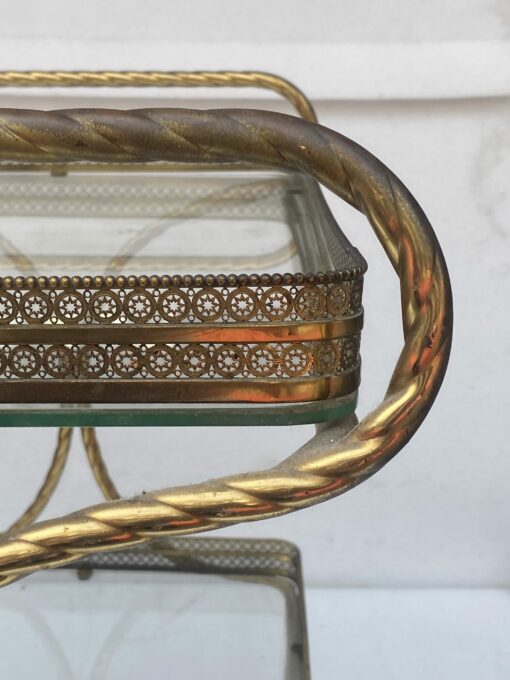 1970′ Rolling Bar in Bronze and Golden Brass Maison Baguès Ou Charles Ou Jansen Napoleon Decor 3 Fixed Trays - Image 11