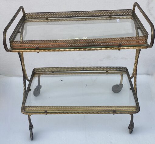 1970′ Rolling Bar in Bronze and Golden Brass Maison Baguès Ou Charles Ou Jansen Napoleon Decor 3 Fixed Trays