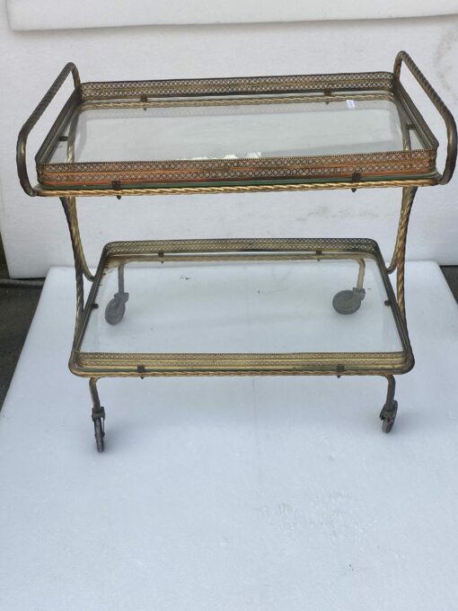 1970′ Rolling Bar in Bronze and Golden Brass Maison Baguès Ou Charles Ou Jansen Napoleon Decor 3 Fixed Trays - Image 10