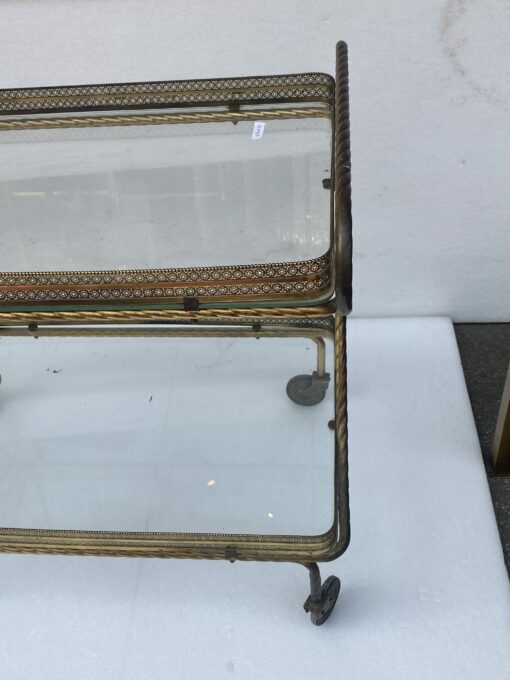 1970′ Rolling Bar in Bronze and Golden Brass Maison Baguès Ou Charles Ou Jansen Napoleon Decor 3 Fixed Trays - Image 9