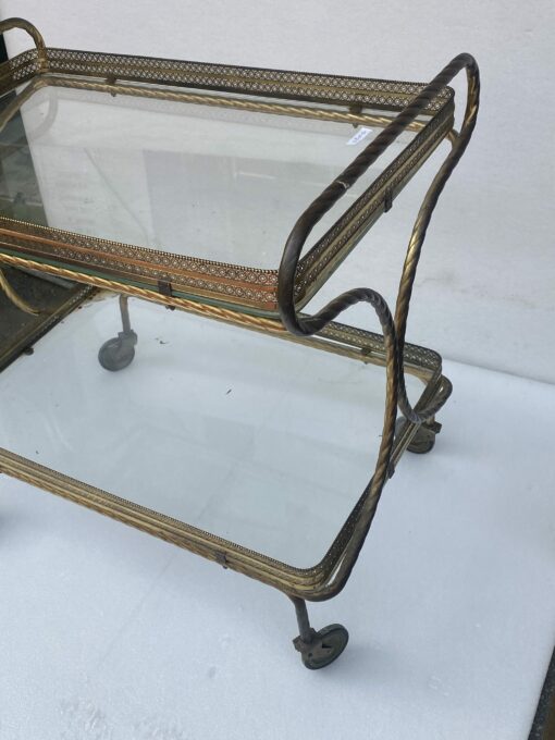 1970′ Rolling Bar in Bronze and Golden Brass Maison Baguès Ou Charles Ou Jansen Napoleon Decor 3 Fixed Trays - Image 8