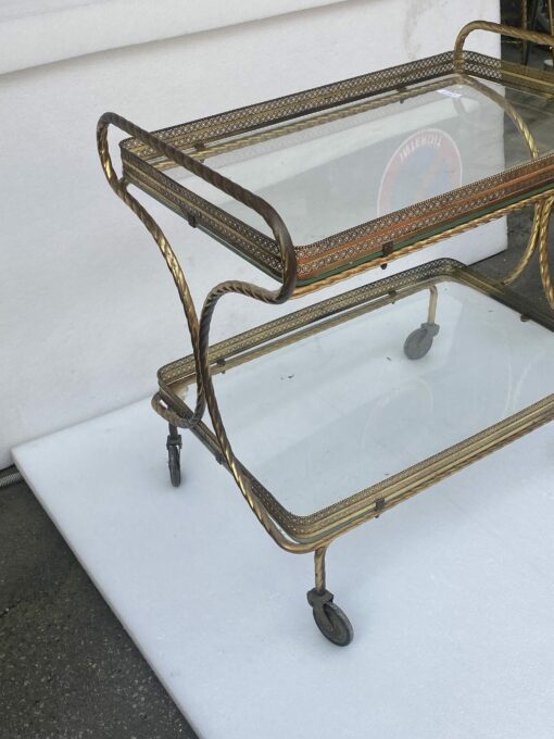 1970′ Rolling Bar in Bronze and Golden Brass Maison Baguès Ou Charles Ou Jansen Napoleon Decor 3 Fixed Trays - Image 6