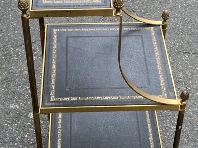 1970′ Maison Baguès 3-Tier Staircase Shelf In Brass and Gold-Gilded Leather Trays 31 X 34 X H 71 cm