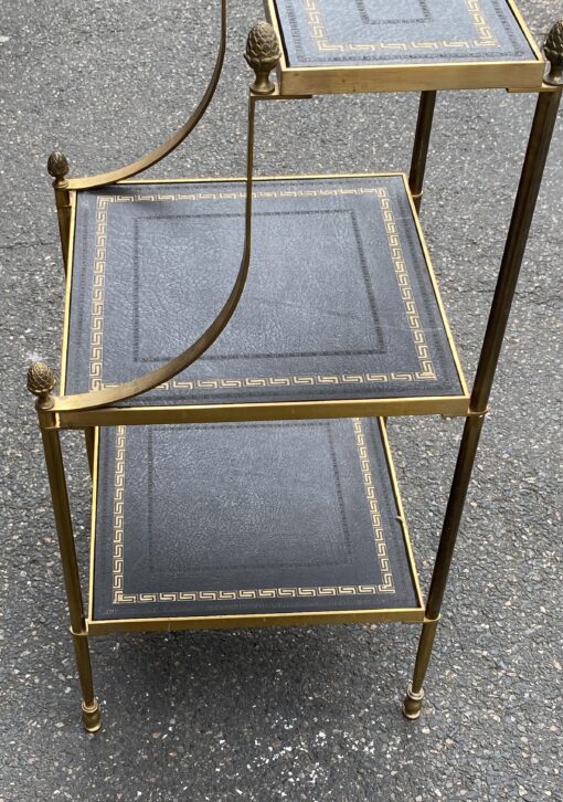 1970′ Maison Baguès 3-Tier Staircase Shelf In Brass and Gold-Gilded Leather Trays 31 X 34 X H 71 cm - Image 5