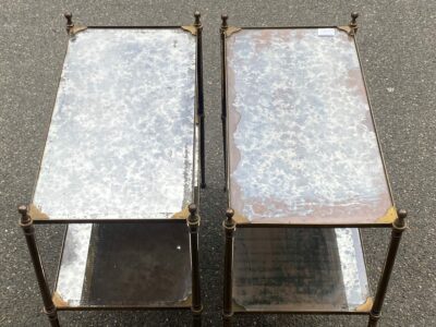 1950/70′ Pair of Maison Jansen Tables In Patinated Bronze With Vintage Mirror Tops 63 X 33 X H 61 cm